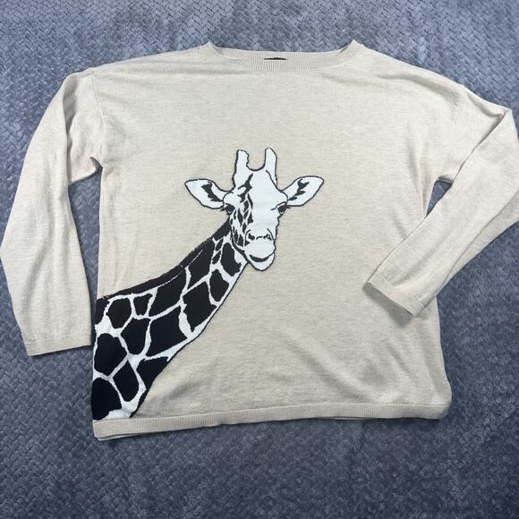 Talbots Giraffe Face Sweater Crew Neck Pullover Animal Print Beige Size Small L - Picture 2 of 6